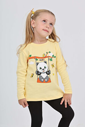 Toontoy Kız Çocuk Sallanan Panda Baskılı Sweatshirt