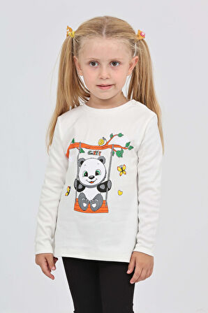 Toontoy Kız Çocuk Sallanan Panda Baskılı Sweatshirt
