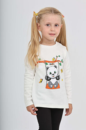 Toontoy Kız Çocuk Sallanan Panda Baskılı Sweatshirt
