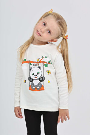 Toontoy Kız Çocuk Sallanan Panda Baskılı Sweatshirt