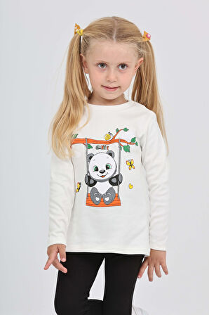 Toontoy Kız Çocuk Sallanan Panda Baskılı Sweatshirt