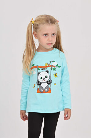 Toontoy Kız Çocuk Sallanan Panda Baskılı Sweatshirt