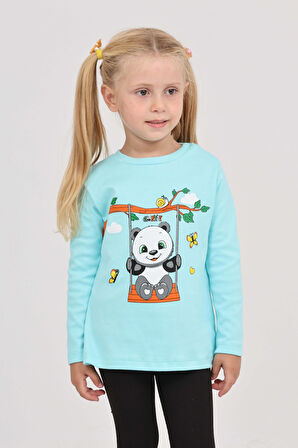 Toontoy Kız Çocuk Sallanan Panda Baskılı Sweatshirt