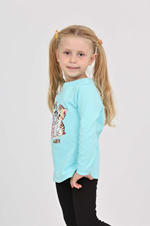 Toontoy Kız Çocuk İkili Kedi Baskılı Sweatshirt