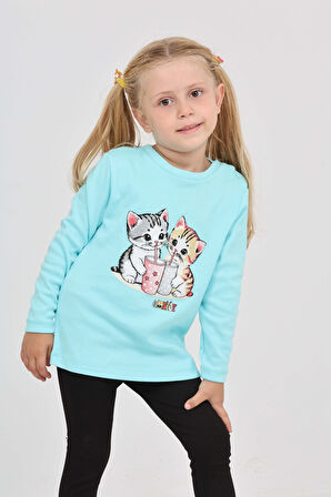 Toontoy Kız Çocuk İkili Kedi Baskılı Sweatshirt