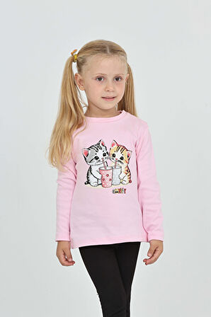 Toontoy Kız Çocuk İkili Kedi Baskılı Sweatshirt