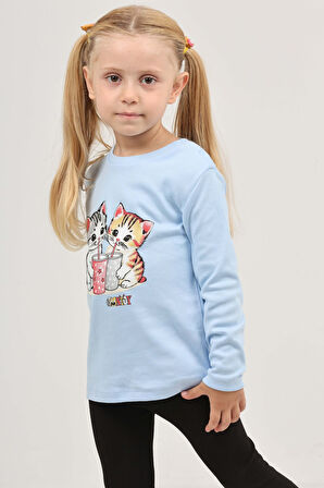 Toontoy Kız Çocuk İkili Kedi Baskılı Sweatshirt