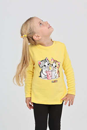 Toontoy Kız Çocuk İkili Kedi Baskılı Sweatshirt