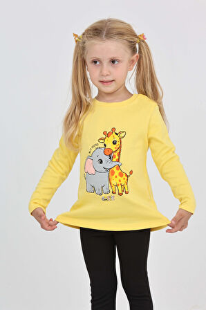 Toontoy Kız Çocuk Zürafa Fil Baskılı Sweatshirt