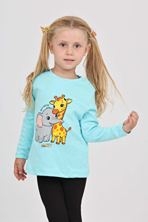 Toontoy Kız Çocuk Zürafa Fil Baskılı Sweatshirt