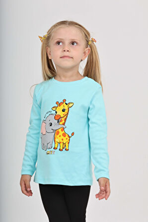 Toontoy Kız Çocuk Zürafa Fil Baskılı Sweatshirt