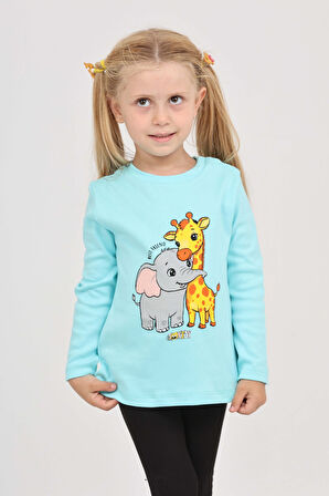 Toontoy Kız Çocuk Zürafa Fil Baskılı Sweatshirt