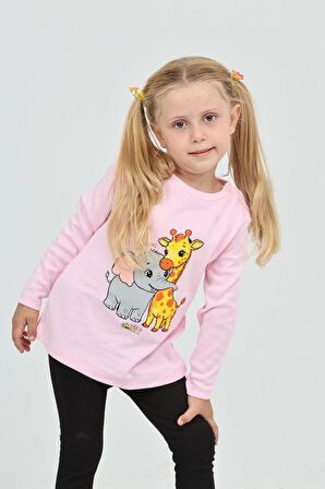 Toontoy Kız Çocuk Zürafa Fil Baskılı Sweatshirt