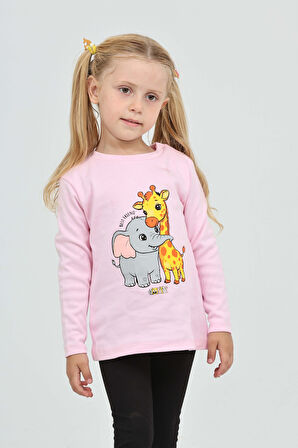 Toontoy Kız Çocuk Zürafa Fil Baskılı Sweatshirt