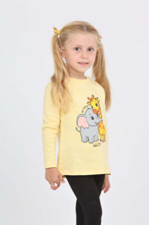 Toontoy Kız Çocuk Zürafa Fil Baskılı Sweatshirt