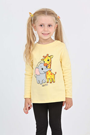 Toontoy Kız Çocuk Zürafa Fil Baskılı Sweatshirt