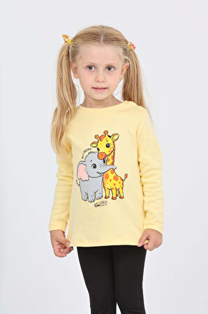 Toontoy Kız Çocuk Zürafa Fil Baskılı Sweatshirt