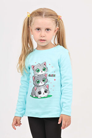 Toontoy Kız Çocuk Üçlü Kedi Baskılı Sweatshirt