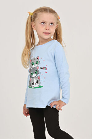 Toontoy Kız Çocuk Üçlü Kedi Baskılı Sweatshirt