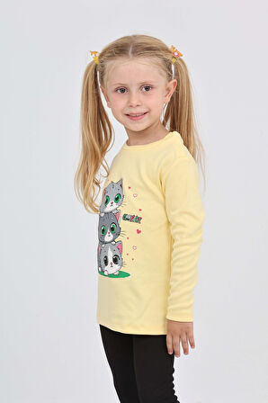 Toontoy Kız Çocuk Üçlü Kedi Baskılı Sweatshirt