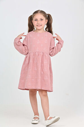 Toontoy Kız Çocuk Çiçek Nakışlı Elbise