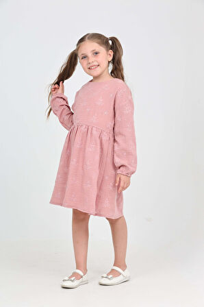 Toontoy Kız Çocuk Çiçek Nakışlı Elbise