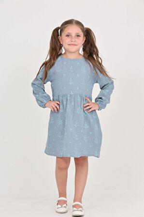 Toontoy Kız Çocuk Çiçek Nakışlı Elbise