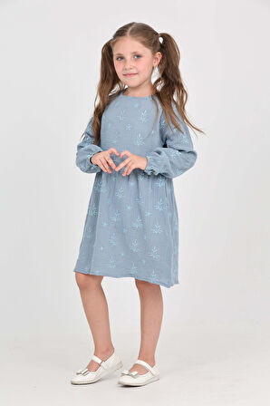 Toontoy Kız Çocuk Çiçek Nakışlı Elbise