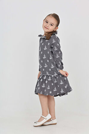 Toontoy Kız Çocuk Çiçek Nakışlı Bebe Yaka Elbise