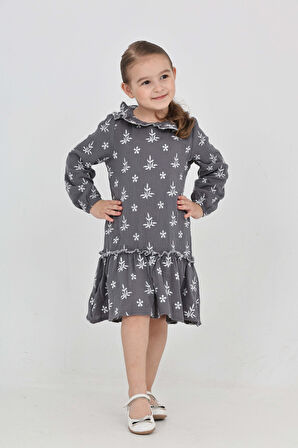 Toontoy Kız Çocuk Çiçek Nakışlı Bebe Yaka Elbise