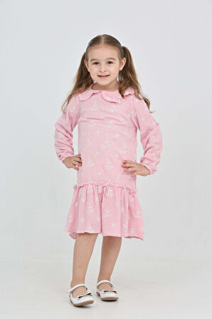 Toontoy Kız Çocuk Çiçek Nakışlı Bebe Yaka Elbise