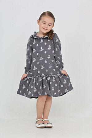 Toontoy Kız Çocuk Çiçek Nakışlı Bebe Yaka Elbise