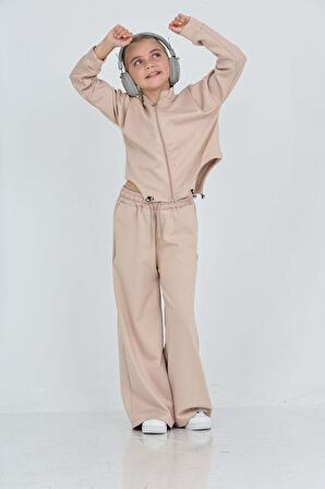 Toontoy Kız Çocuk Oval Kesim Detaylı Eşofman Takım