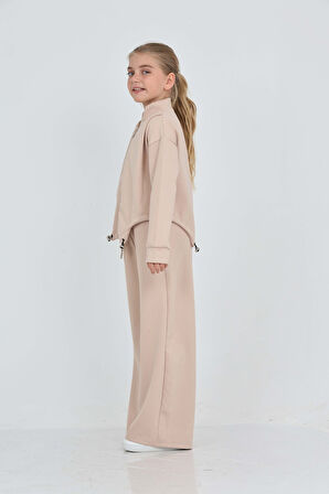 Toontoy Kız Çocuk Oval Kesim Detaylı Eşofman Takım