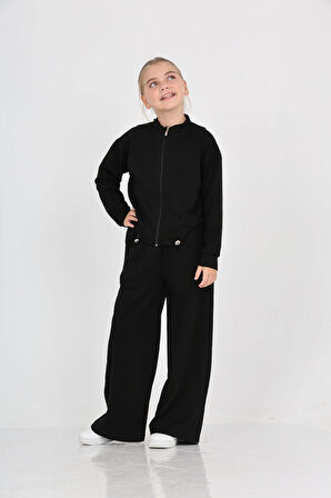 Toontoy Kız Çocuk Oval Kesim Detaylı Eşofman Takım