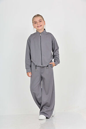 Toontoy Kız Çocuk Oval Kesim Detaylı Eşofman Takım