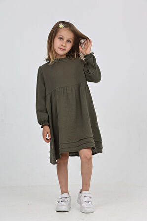 Toontoy Kız Çocuk Yaka Fırfırlı Elbise