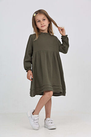 Toontoy Kız Çocuk Yaka Fırfırlı Elbise
