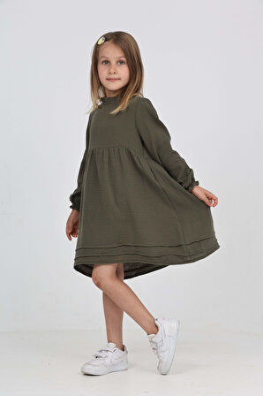 Toontoy Kız Çocuk Yaka Fırfırlı Elbise
