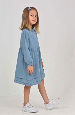 Toontoy Kız Çocuk Yaka Fırfırlı Elbise