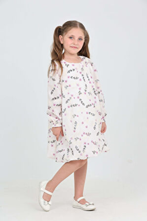Toontoy Kız Çocuk Çiçekli Volanlı Elbise