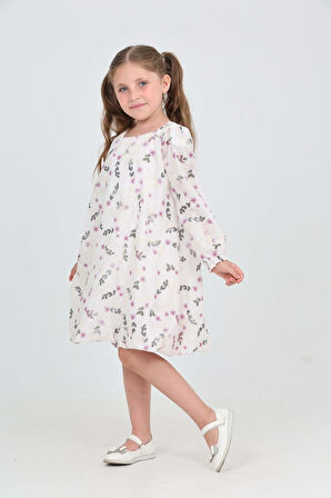 Toontoy Kız Çocuk Çiçekli Volanlı Elbise
