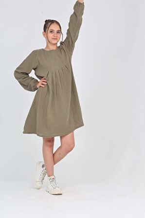 Toontoy Kız Çocuk Pile Detaylı Elbise