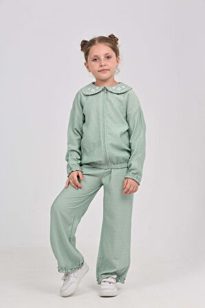 Toontoy Kız Çocuk Yaka Nakışlı Eşofman Takım