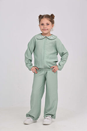 Toontoy Kız Çocuk Yaka Nakışlı Eşofman Takım