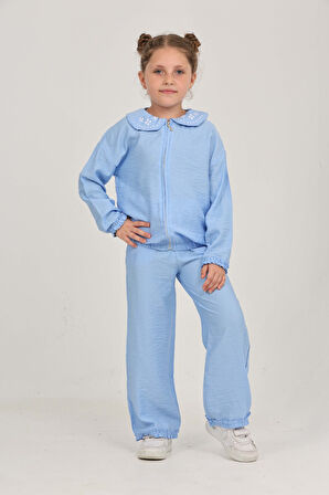 Toontoy Kız Çocuk Yaka Nakışlı Eşofman Takım