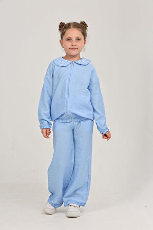 Toontoy Kız Çocuk Yaka Nakışlı Eşofman Takım