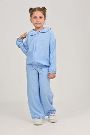 Toontoy Kız Çocuk Yaka Nakışlı Eşofman Takım