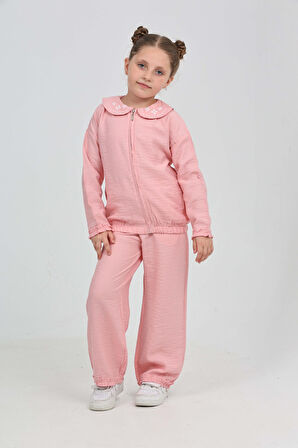 Toontoy Kız Çocuk Yaka Nakışlı Eşofman Takım