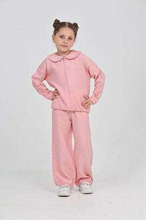 Toontoy Kız Çocuk Yaka Nakışlı Eşofman Takım